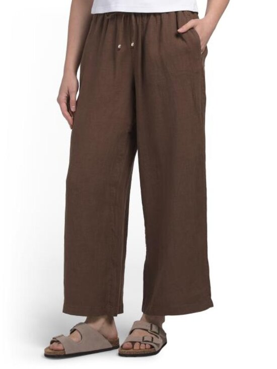 C&C California Pants - C&C CALIFORNIA Linen Elastic Waistband Pull On Pants With Self Drawcord